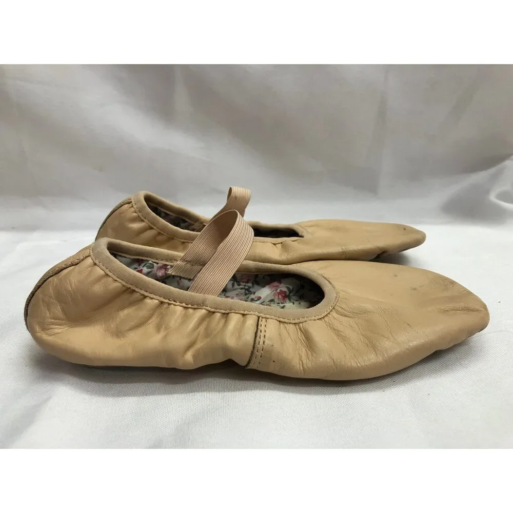 Pre-Owned Dance Ballet Shoes DanzNMotion Child 2M Leather Single Strap Full Sole